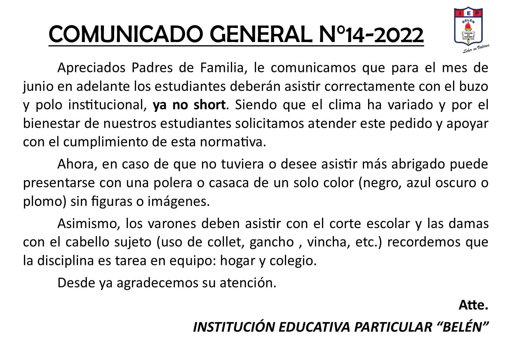 Comunicado General N° 14-2022