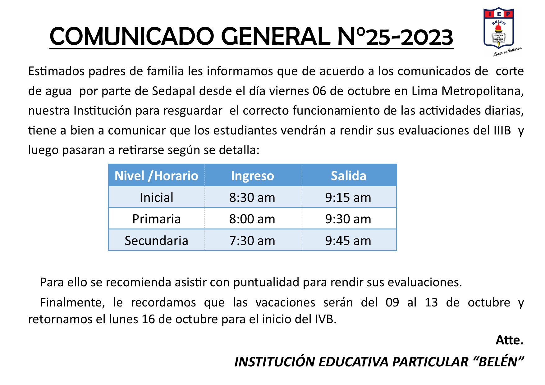 Comunicado General N° 25-2023