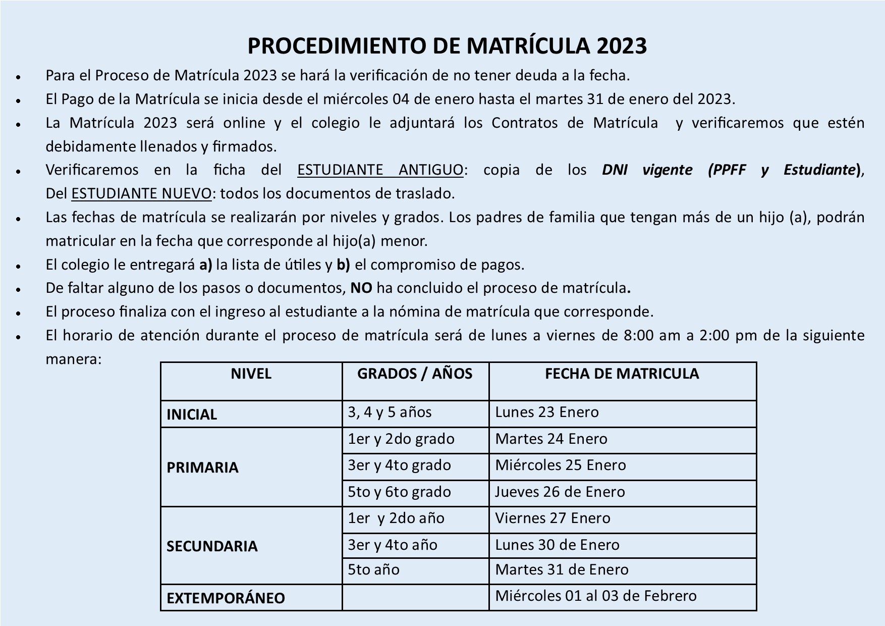 Comunicado General N° 01-2023