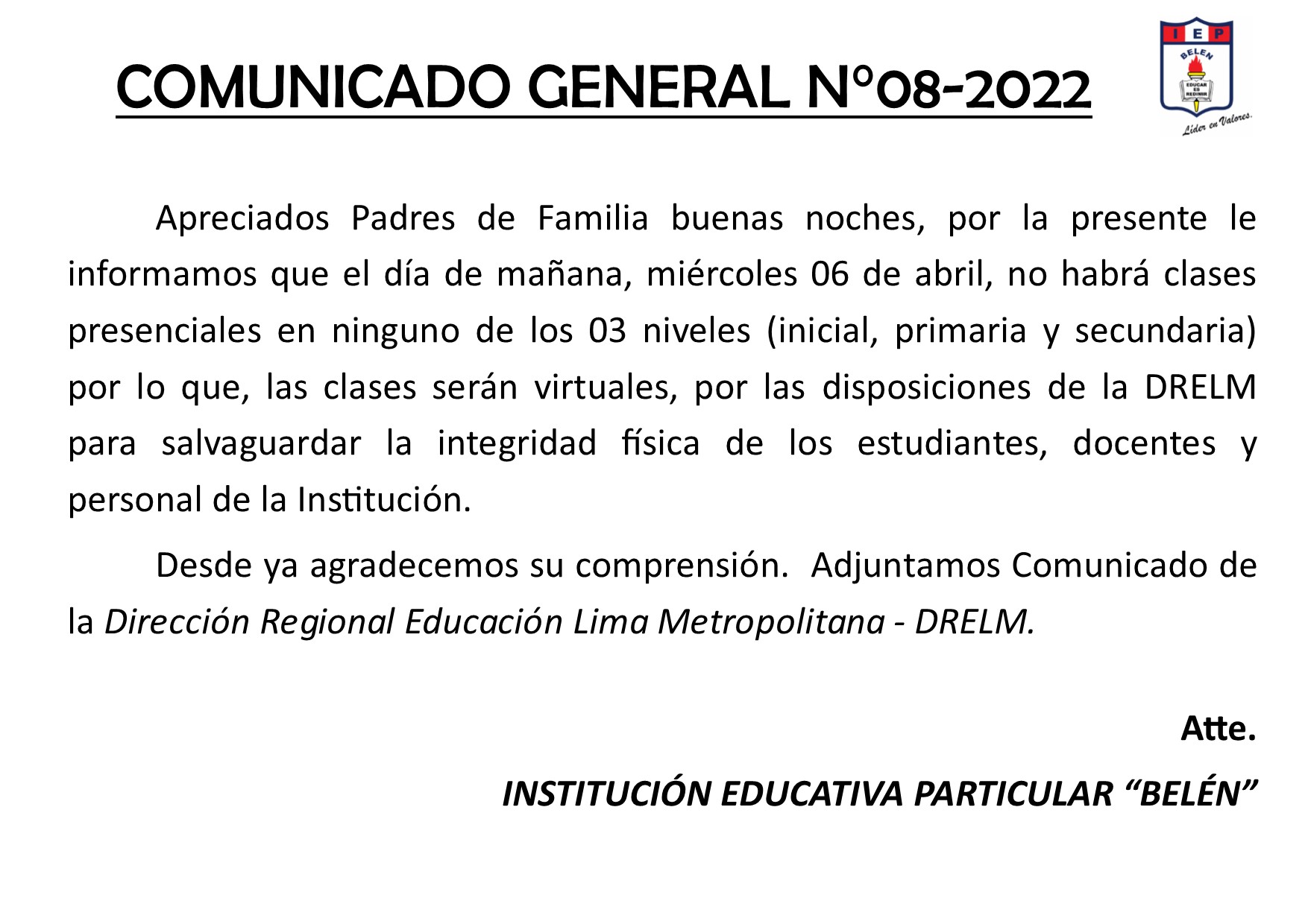 Comunicado General N° 08-2022