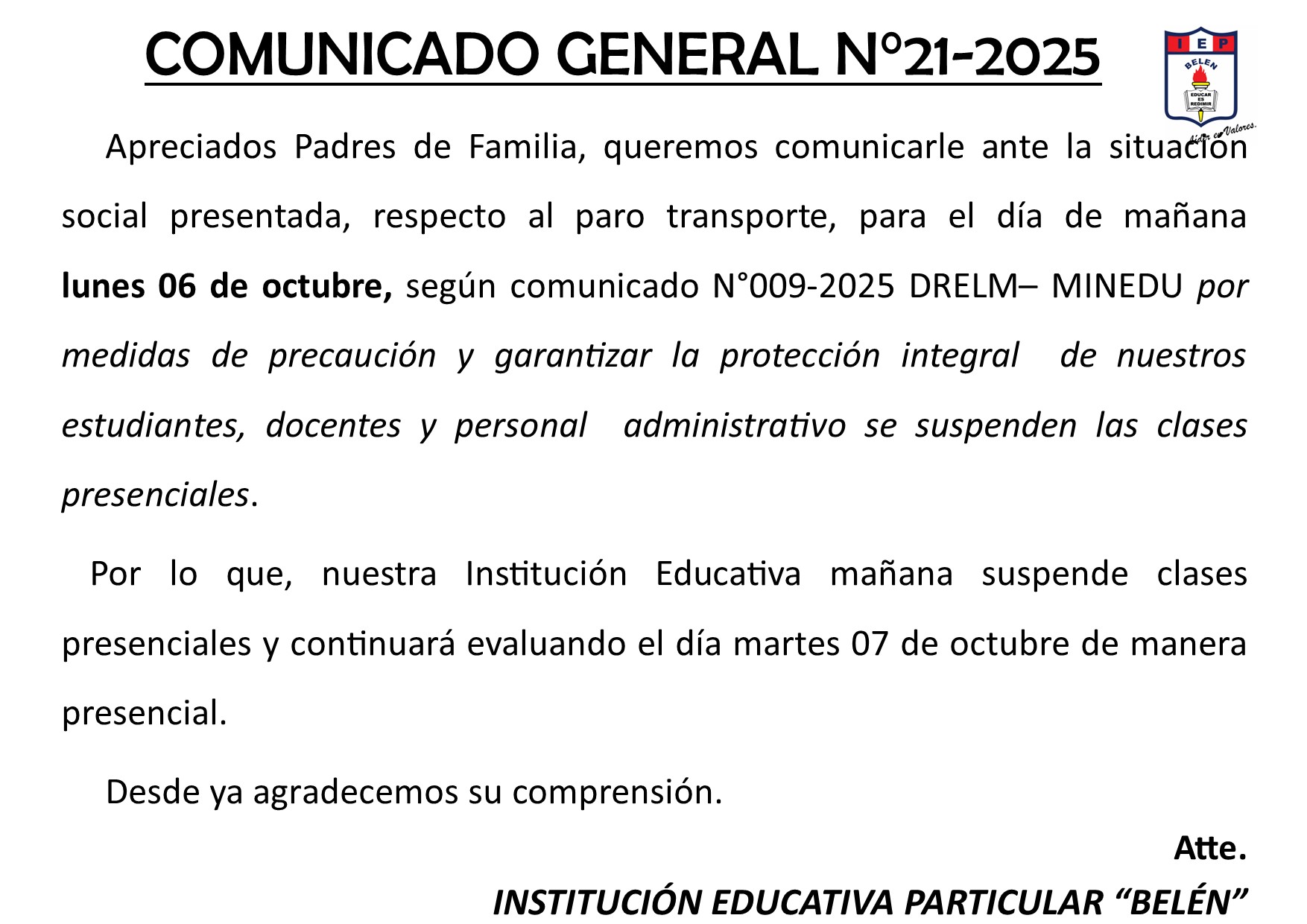 COMUNICADO GENERAL N°21-2025