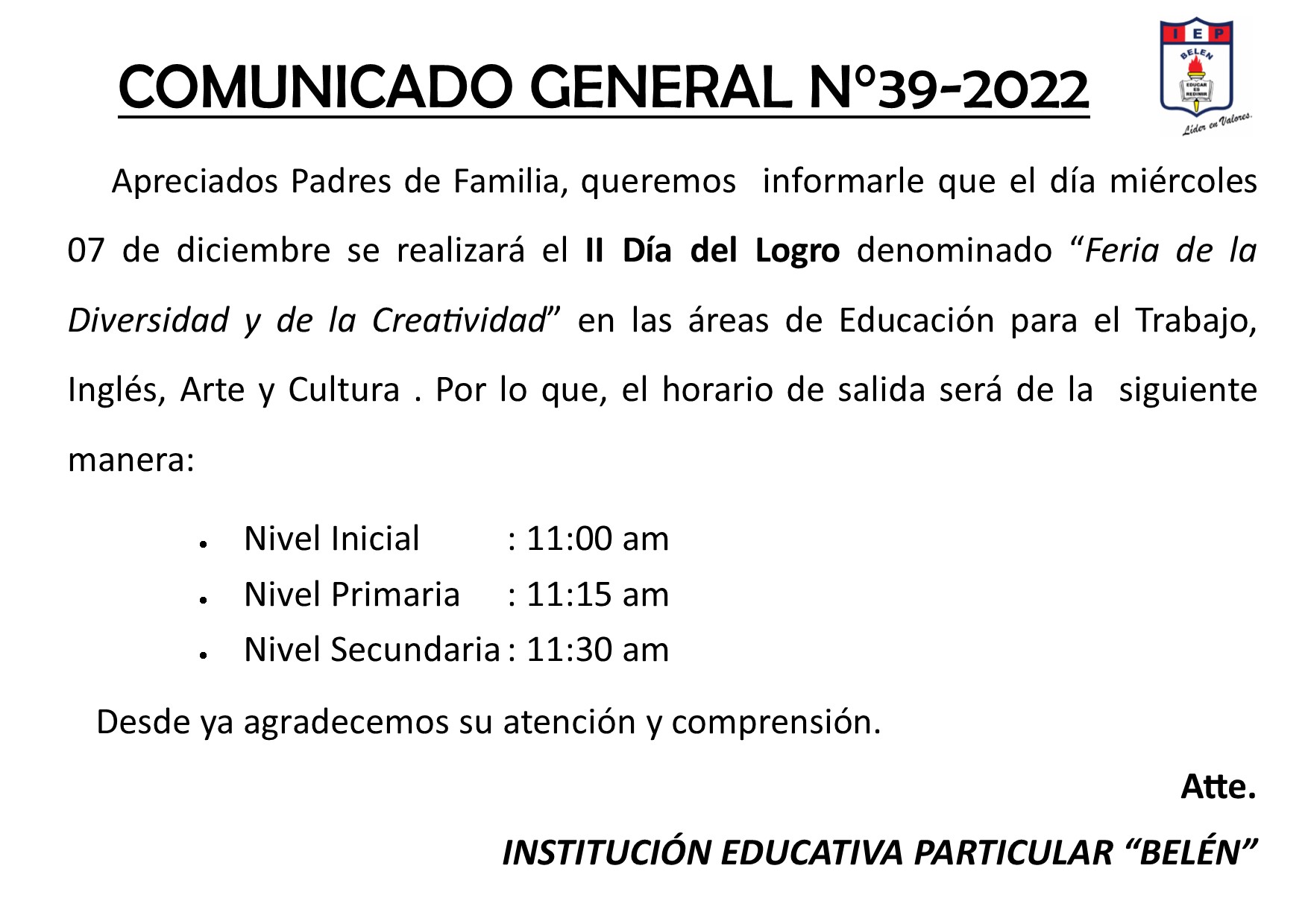 Comunicado General N° 39-2022