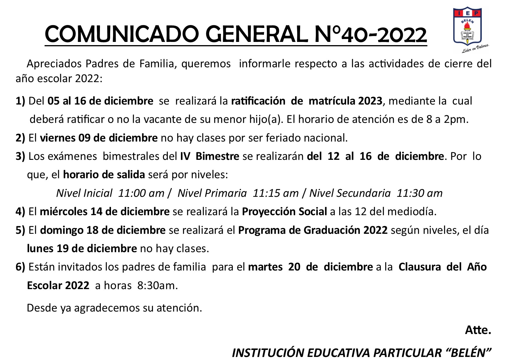 Comunicado General N° 40-2022