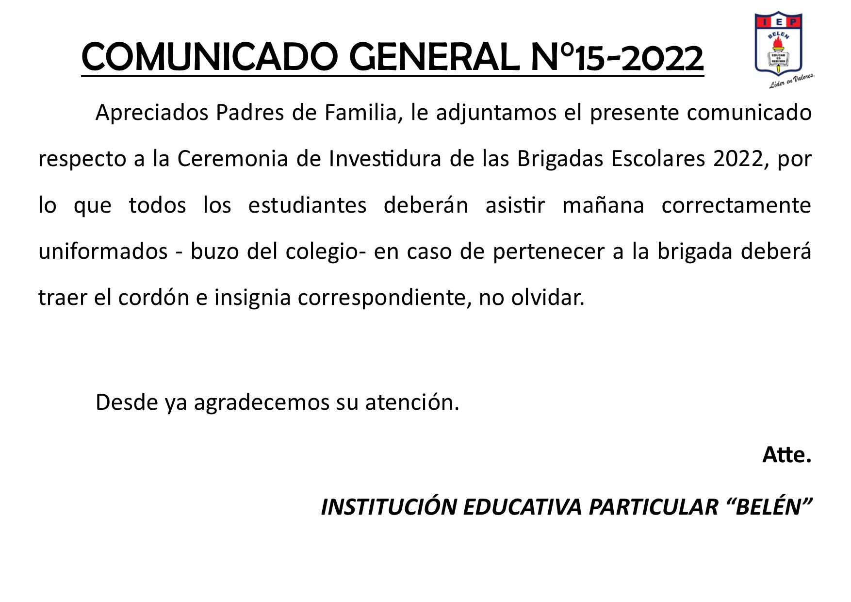 Comunicado General N° 15-2022