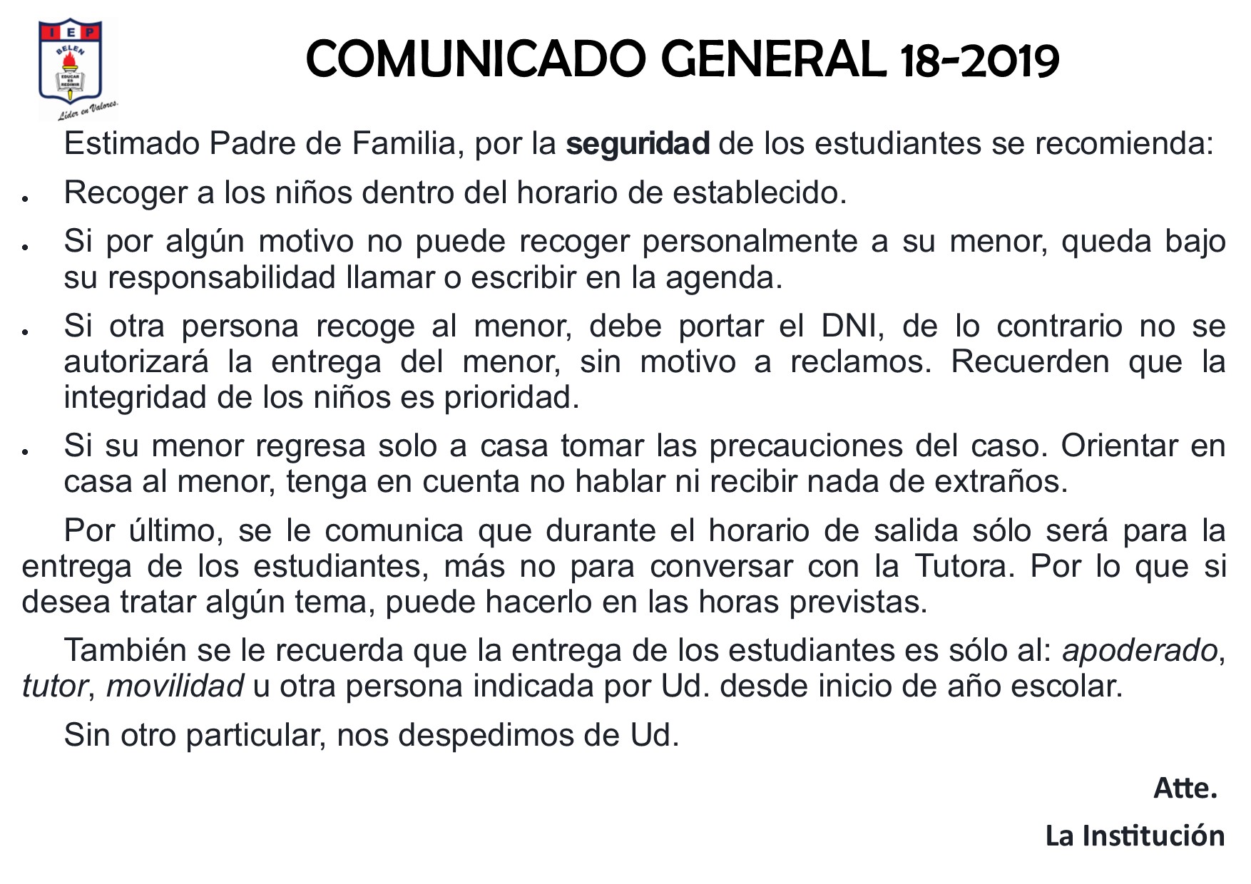 Comunicado General 18-2019