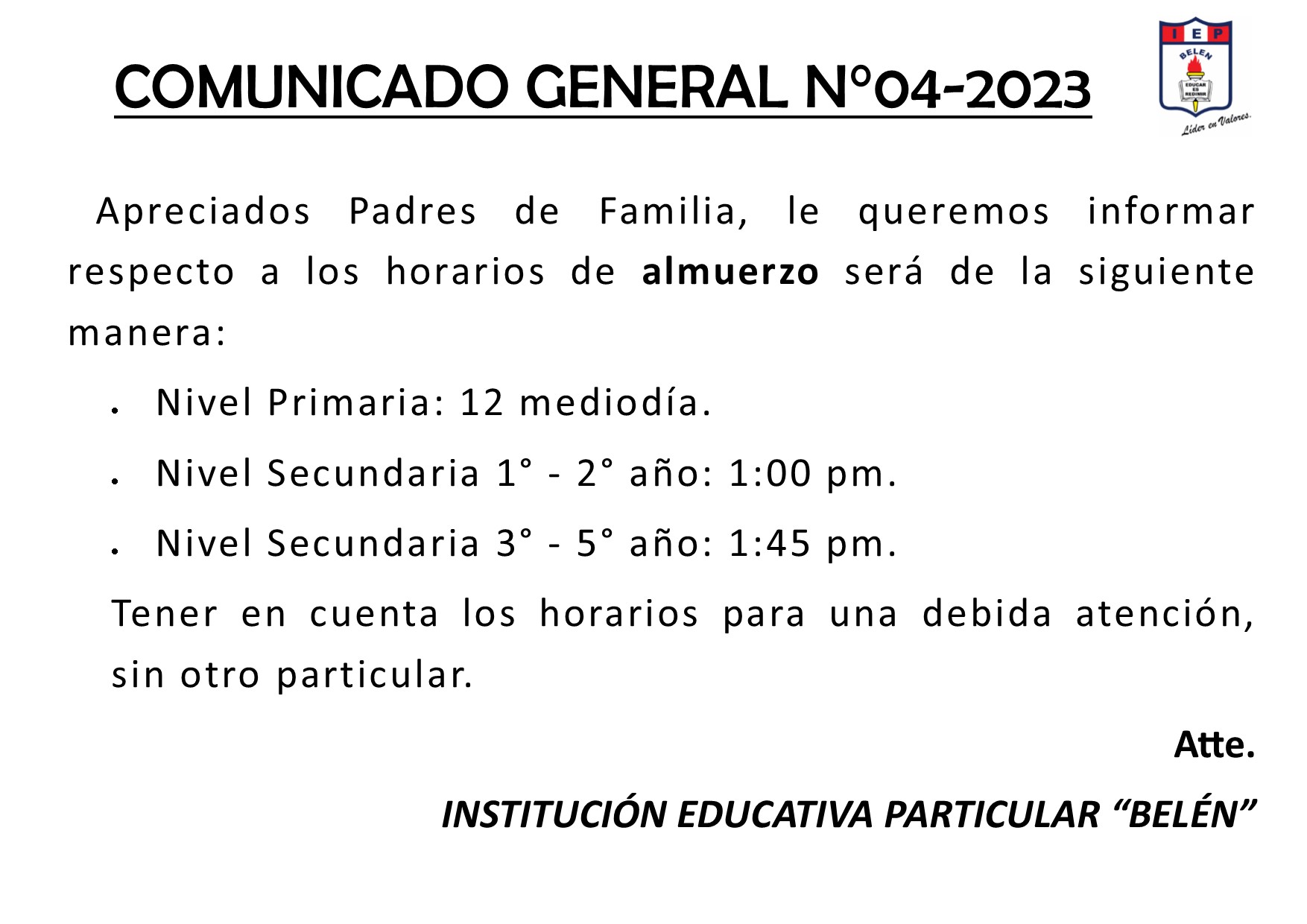 Comunicado General N° 04-2023