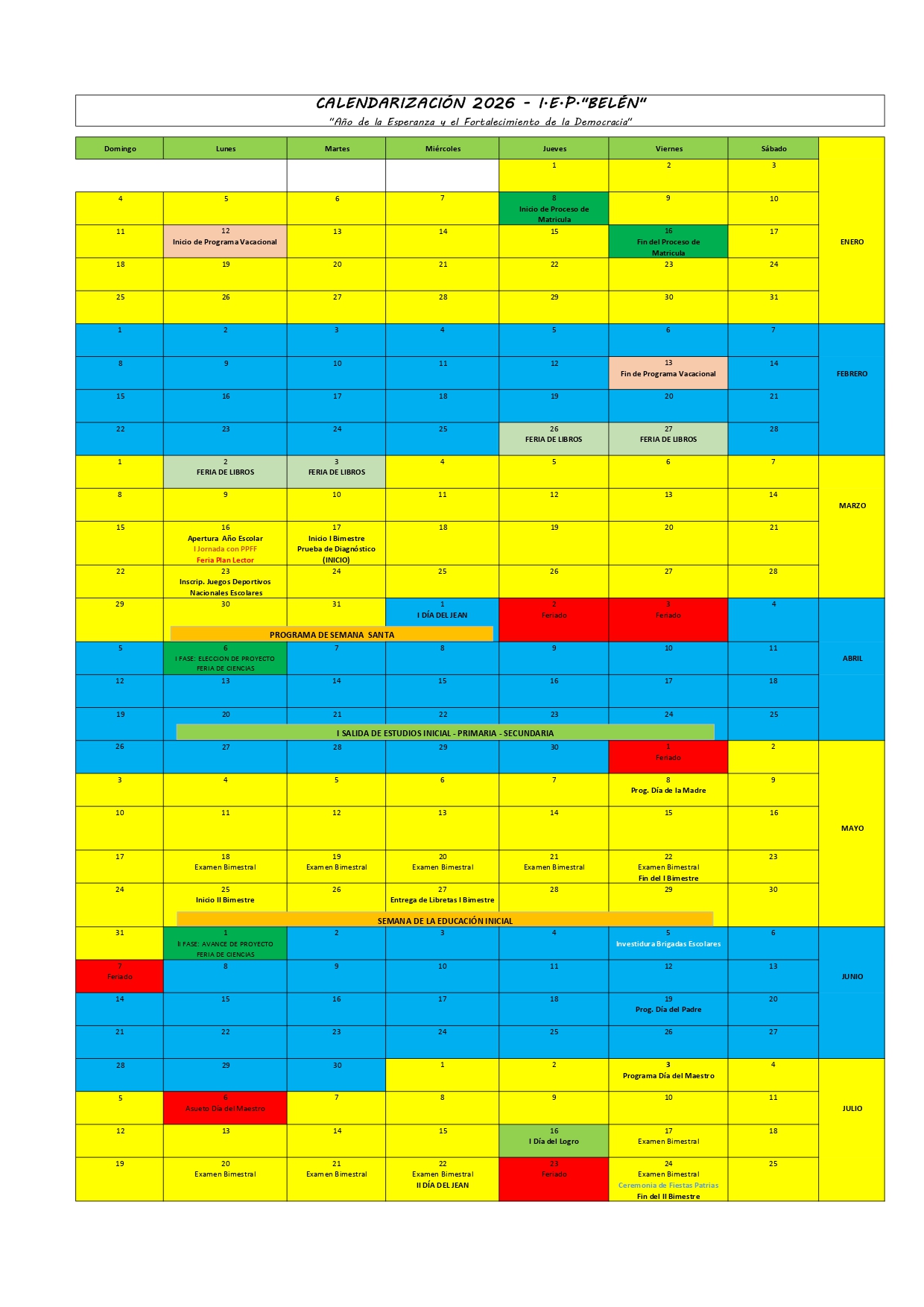 CALENDARIZACIÓN 2026