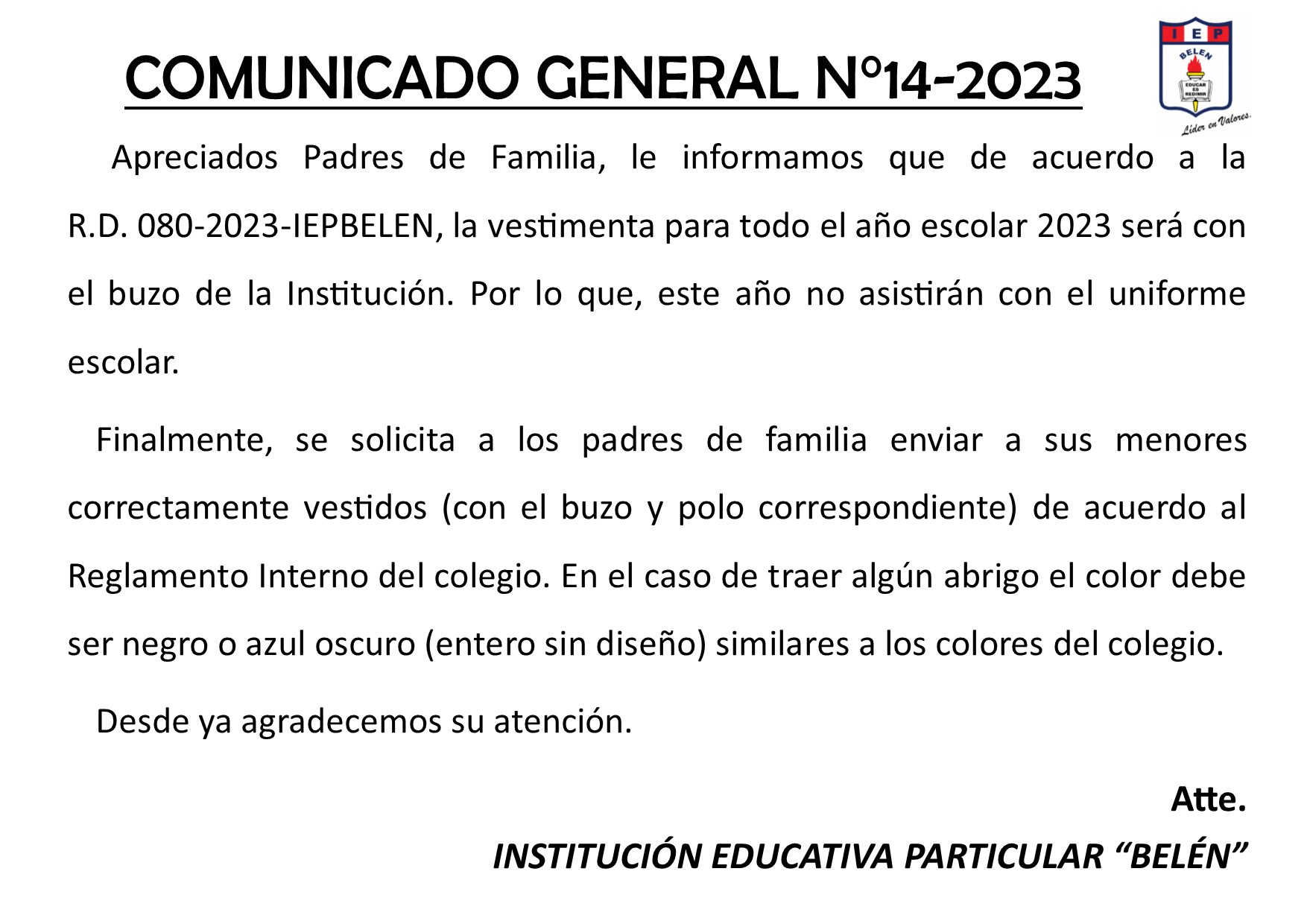 Comunicado General N° 14-2023
