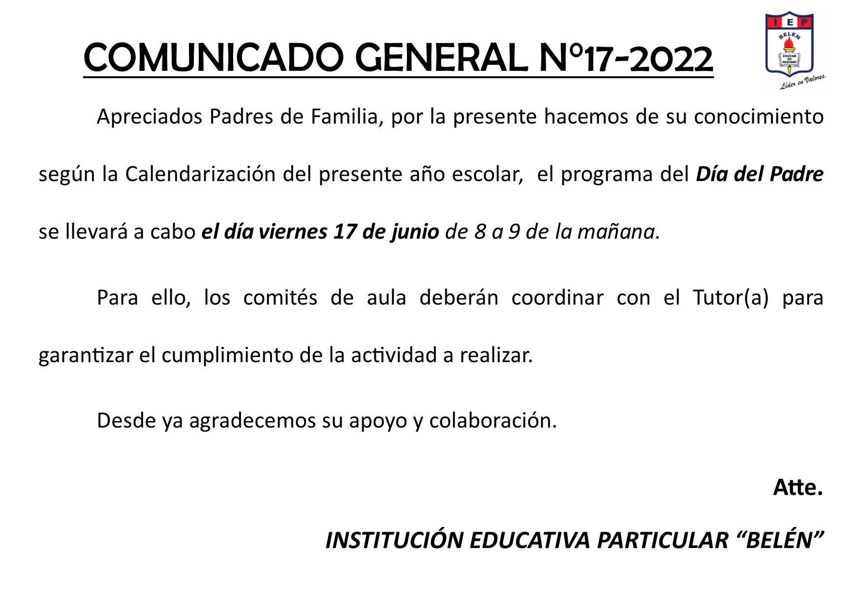Comunicado General N° 17-2022