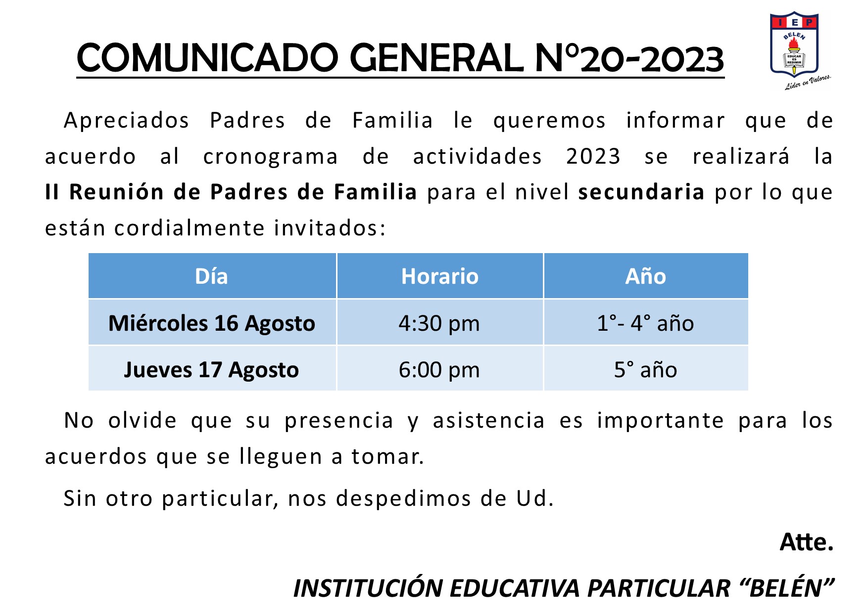 Comunicado General N° 20-2023