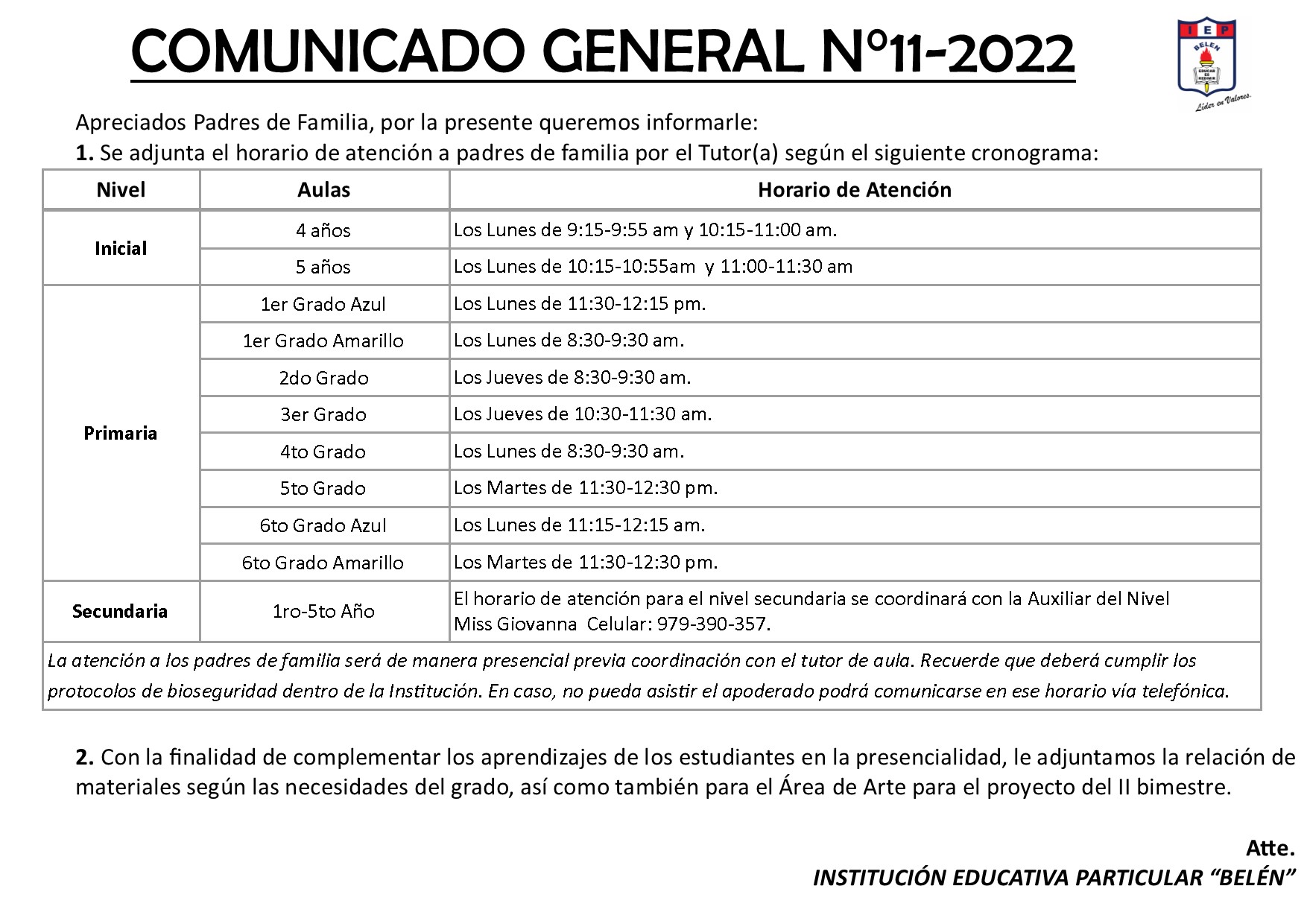 Comunicado General N° 11-2022