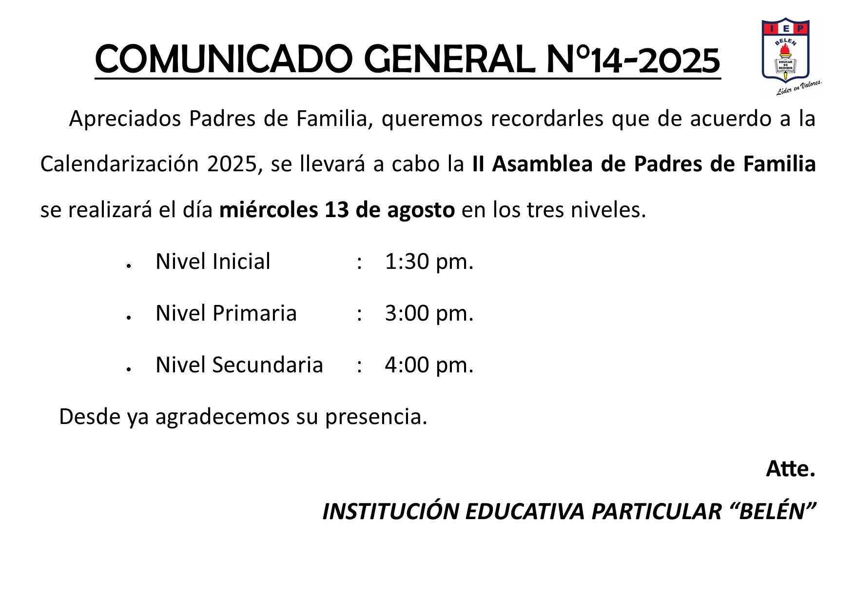 COMUNICADO GENERAL N°14-2025