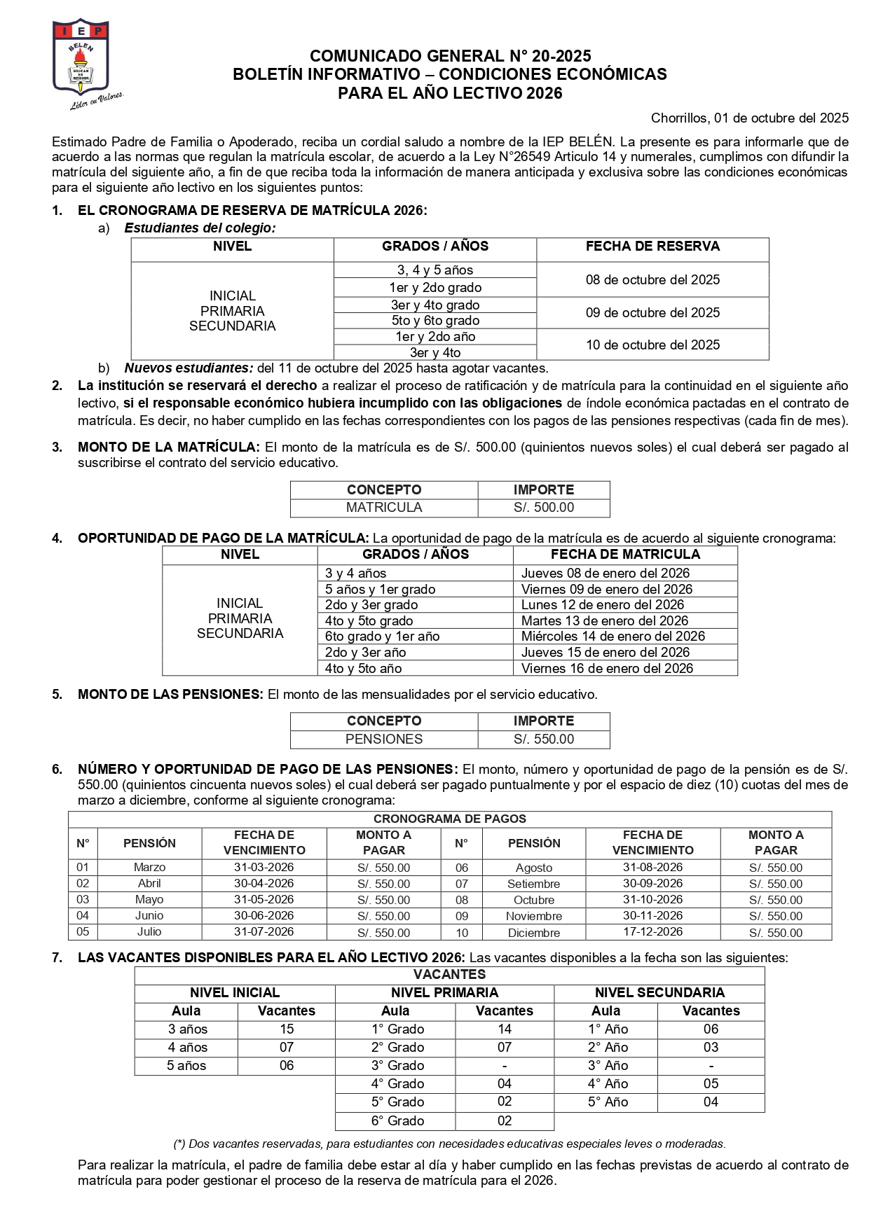 COMUNICADO GENERAL N°20-2025
