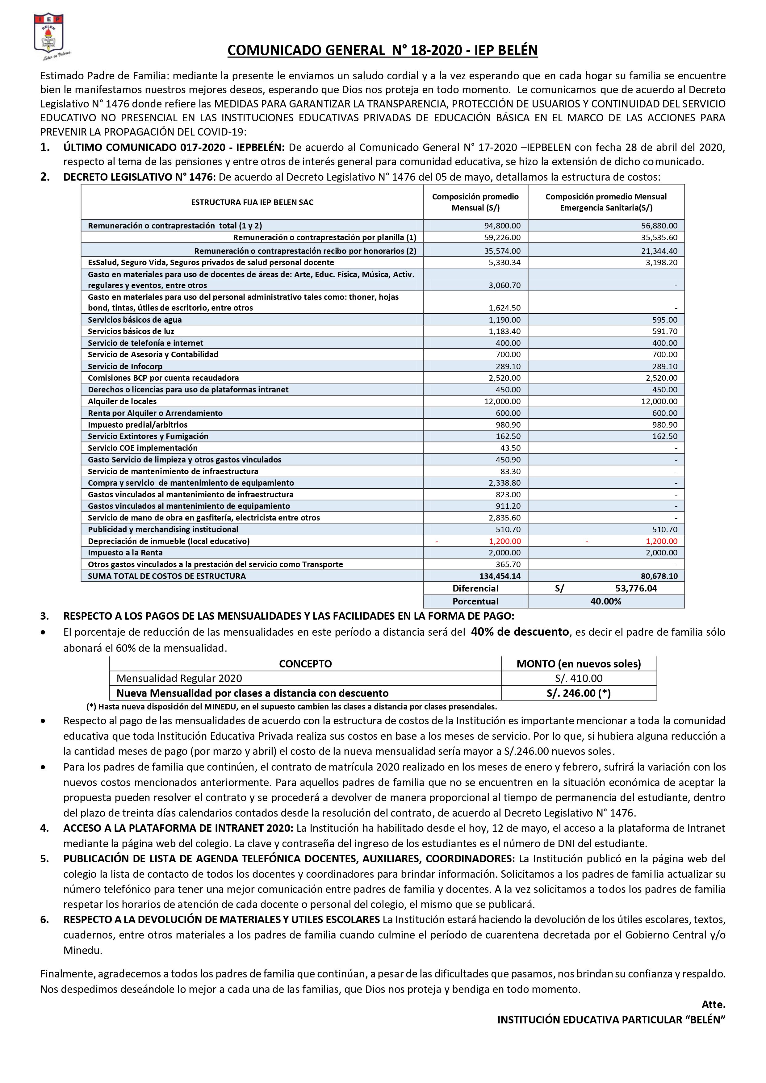 Comunicado General N° 18-2020