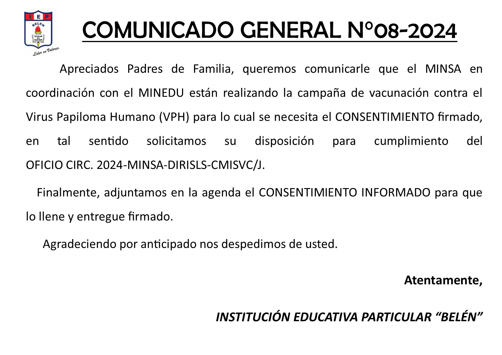 Comunicado General N° 08-2024