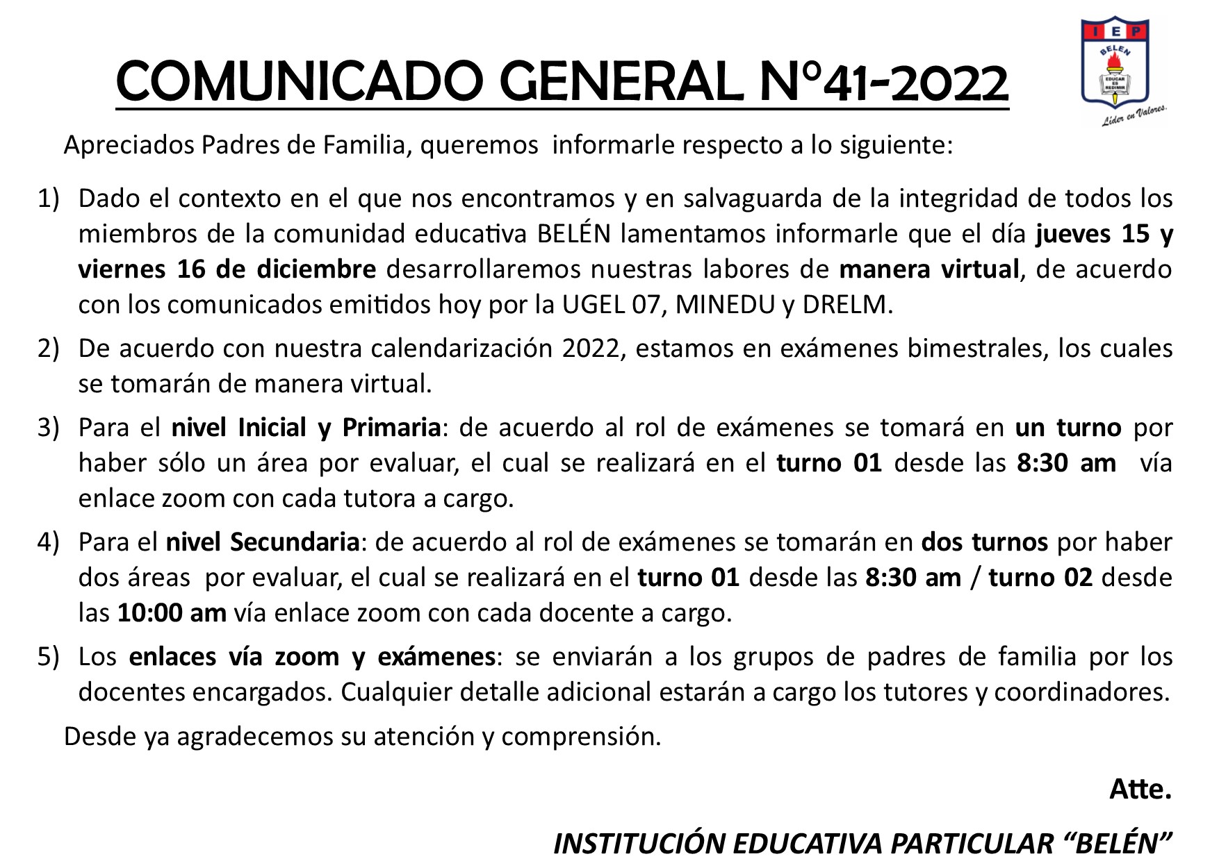 Comunicado General N° 41-2022