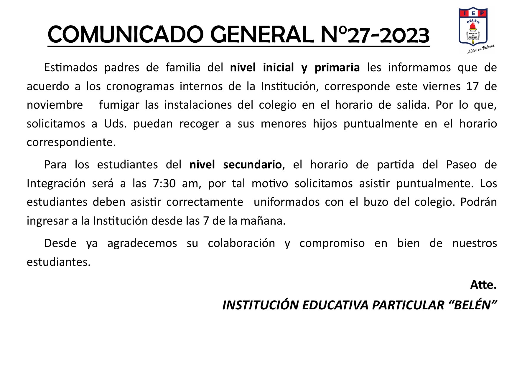 Comunicado General N° 27-2023