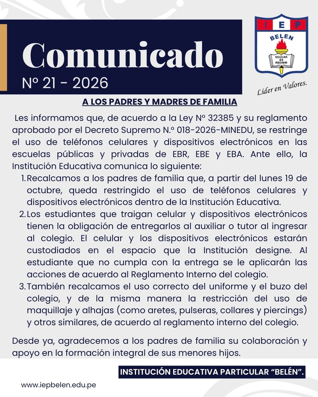 COMUNICADO GENERAL N°21-2026