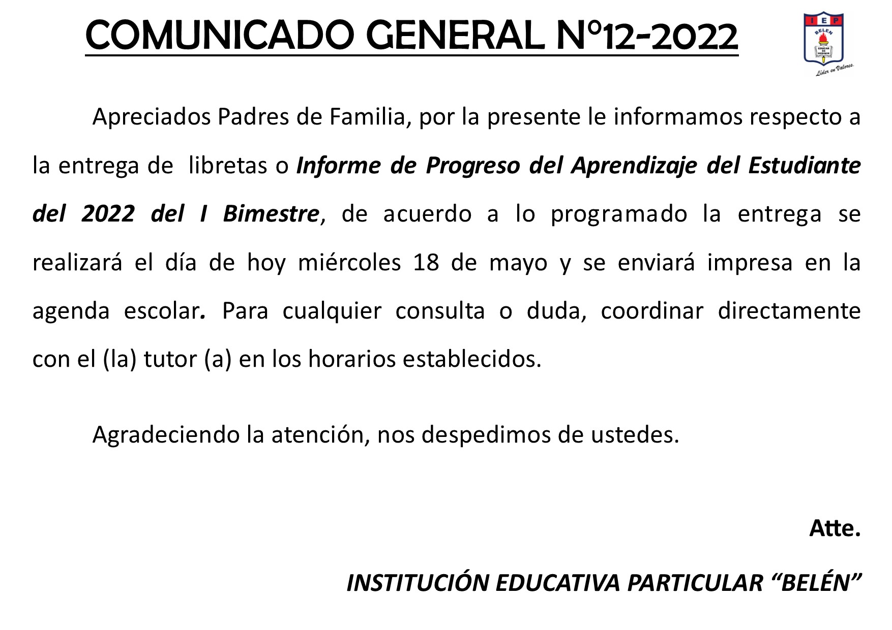 Comunicado General N° 12-2022
