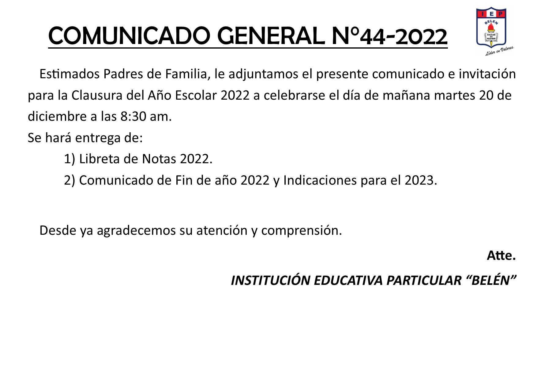 Comunicado General N° 44-2022