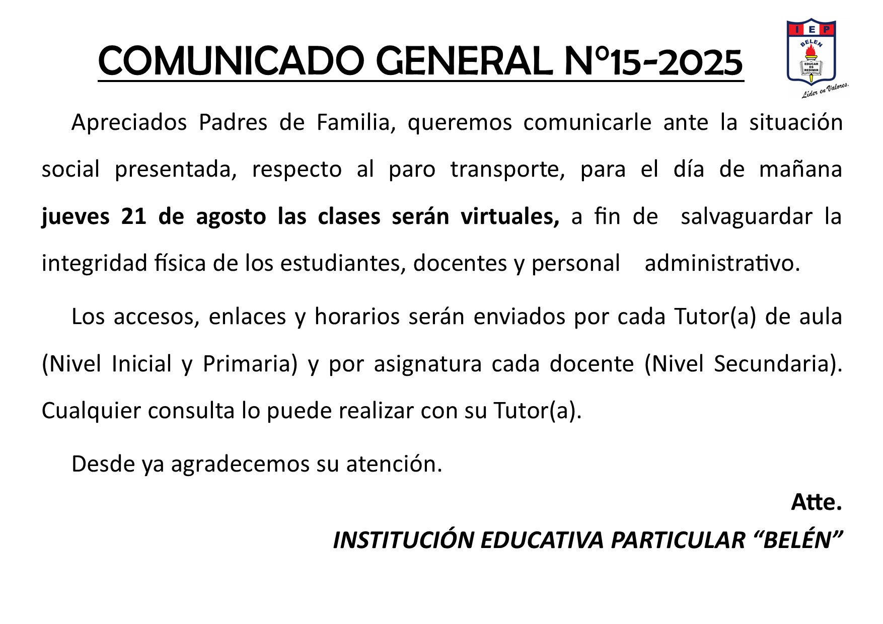 COMUNICADO GENERAL N°15-2025