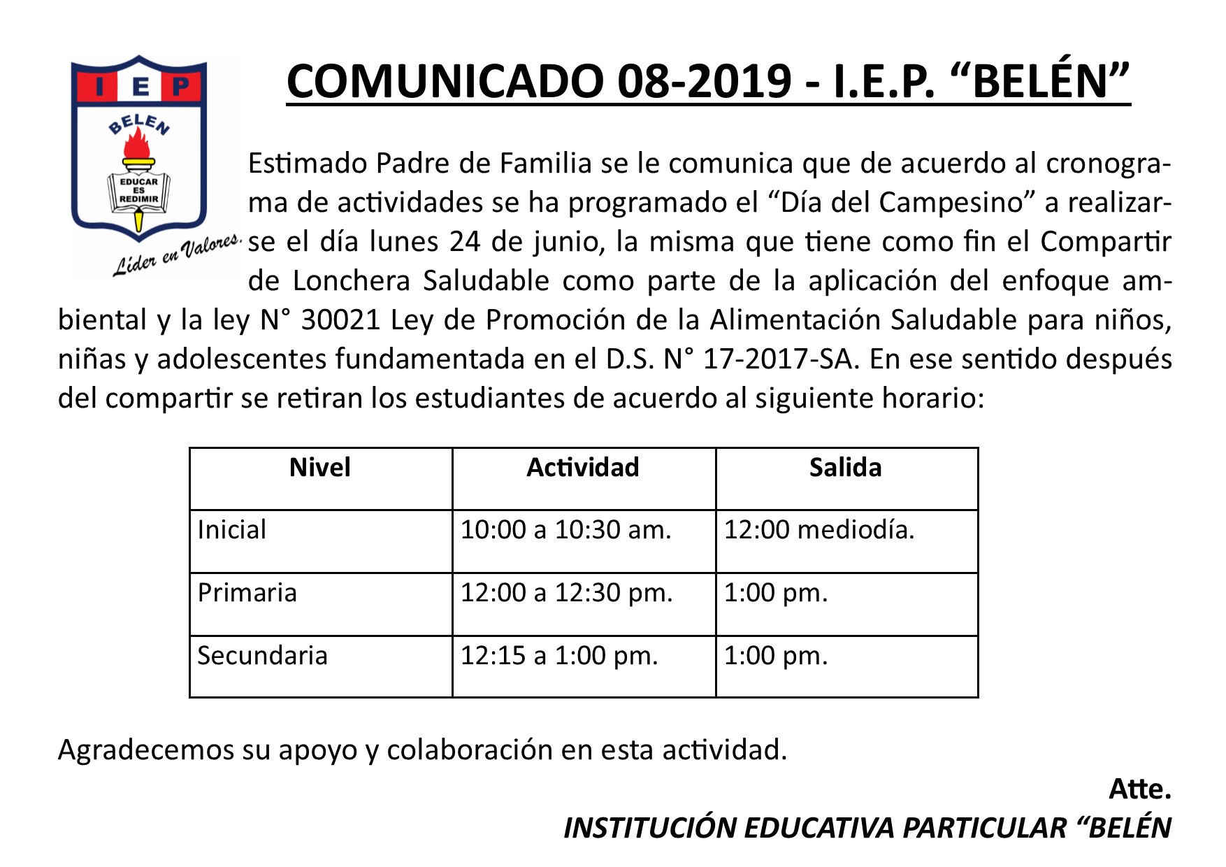 Comunicado Agenda 08-2019