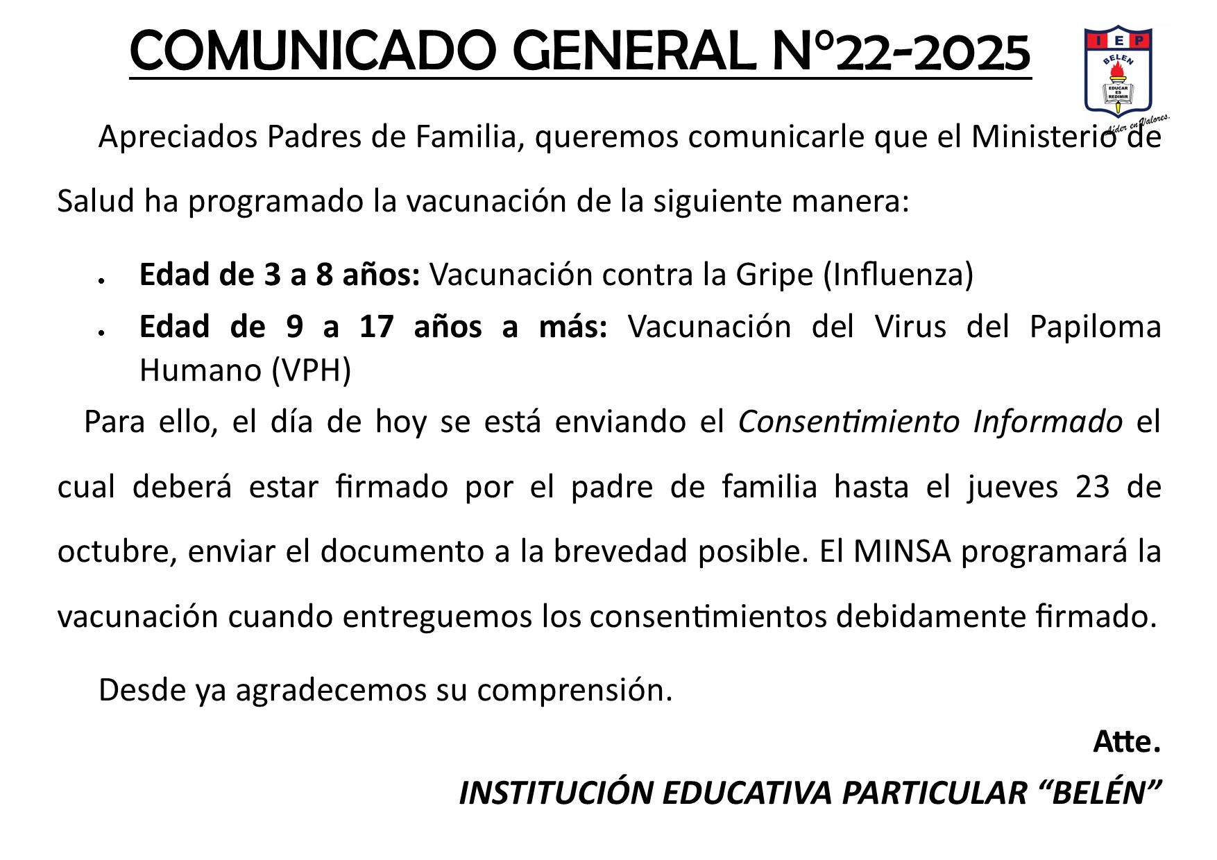 COMUNICADO GENERAL N°22-2025