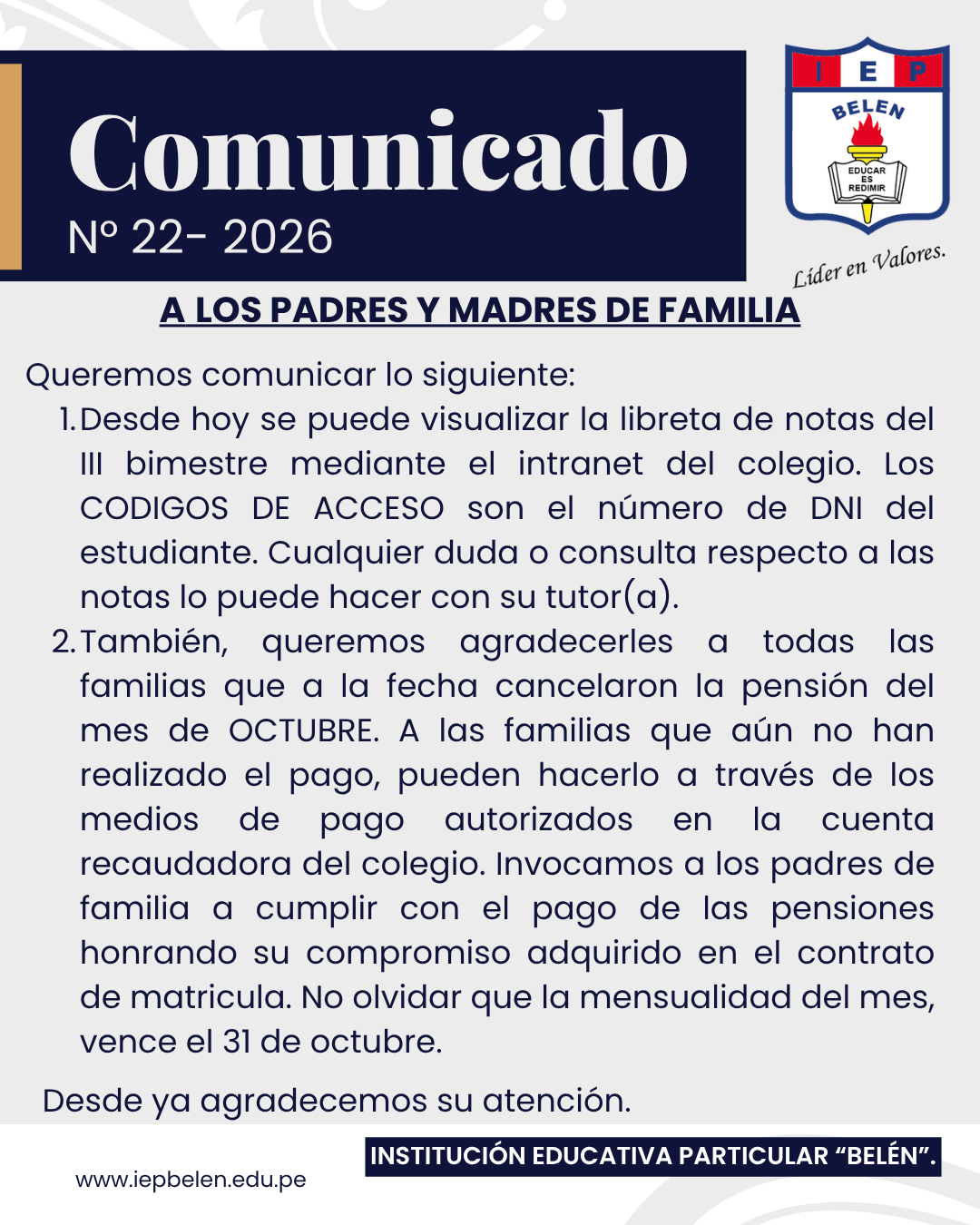 COMUNICADO GENERAL N°22-2026