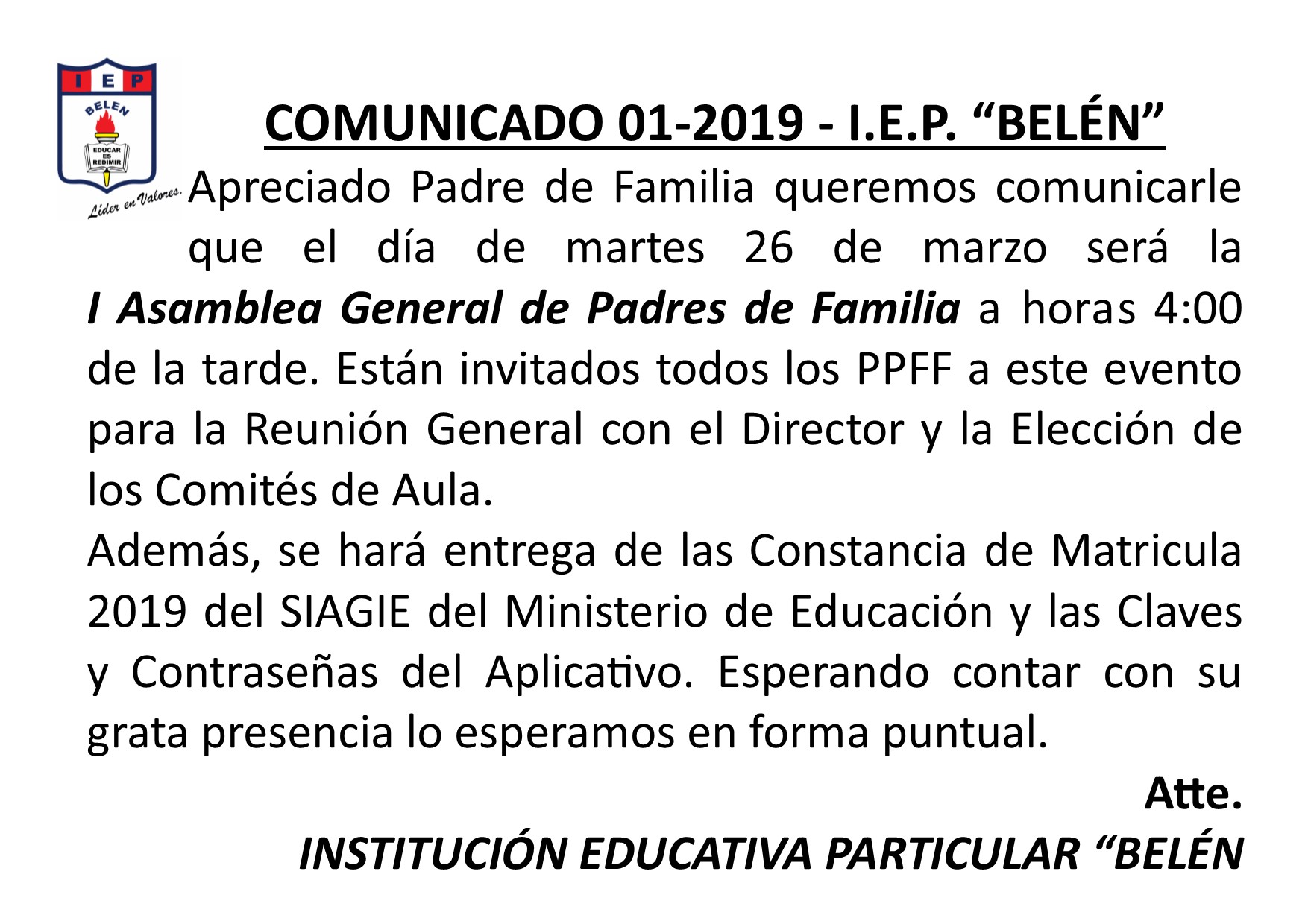 Comunicado Agenda 01-2019
