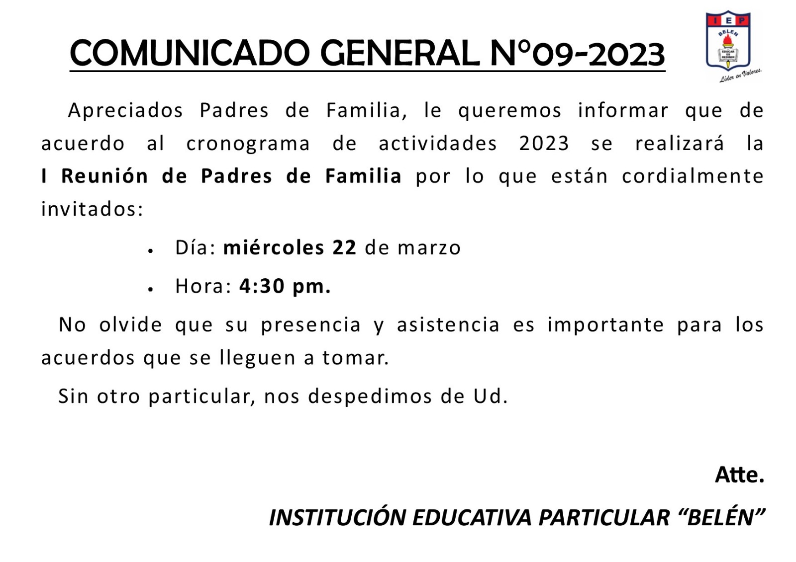 Comunicado General N° 09-2023