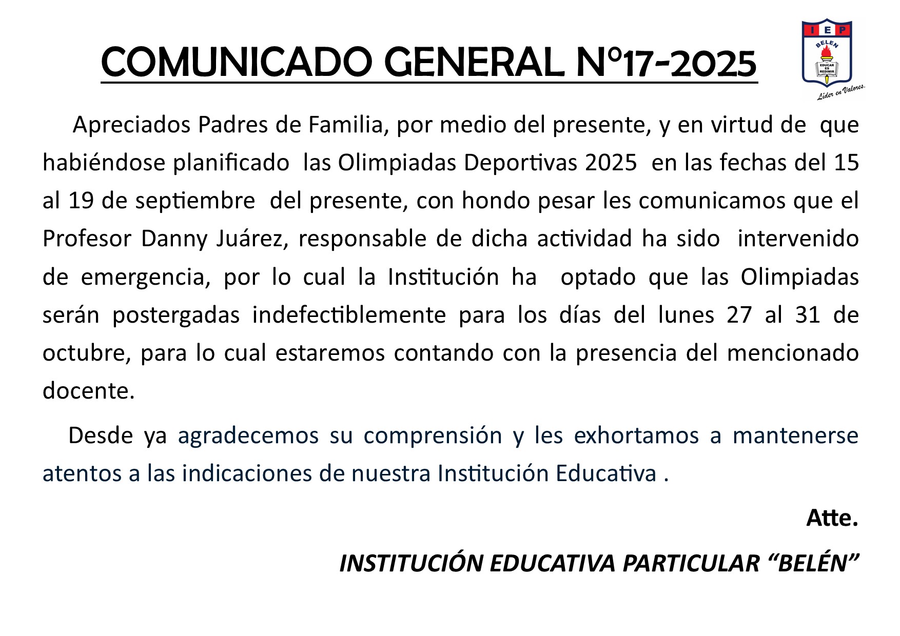 COMUNICADO GENERAL N°17-2025