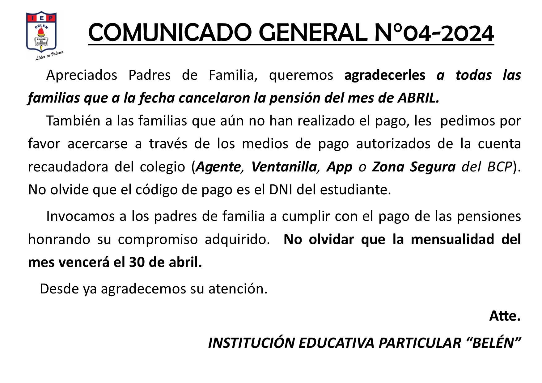 Comunicado General N° 04-2024