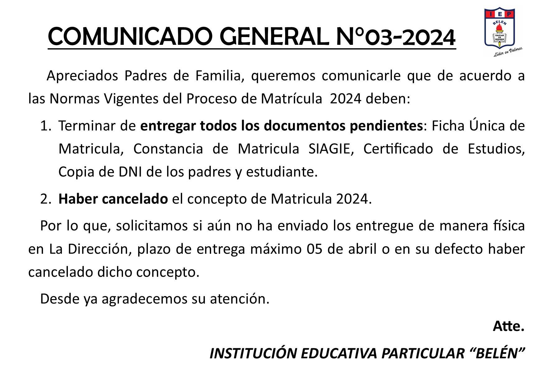 Comunicado General N° 03-2024
