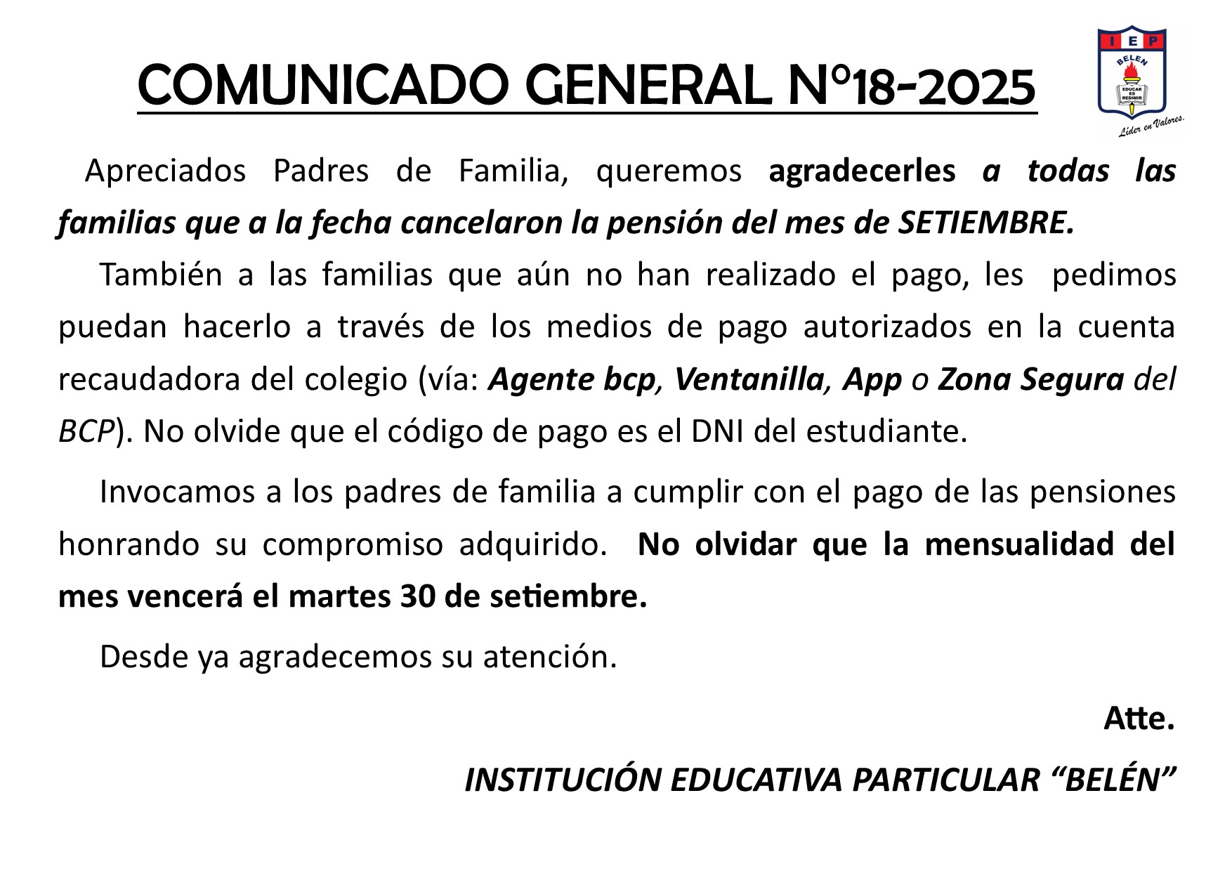 COMUNICADO GENERAL N°18-2025
