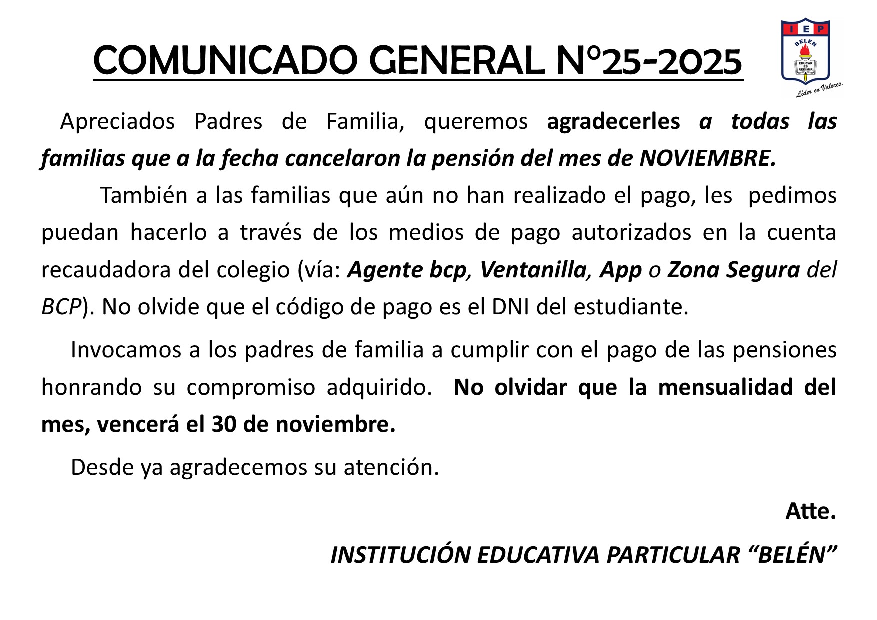 COMUNICADO GENERAL N°25-2025