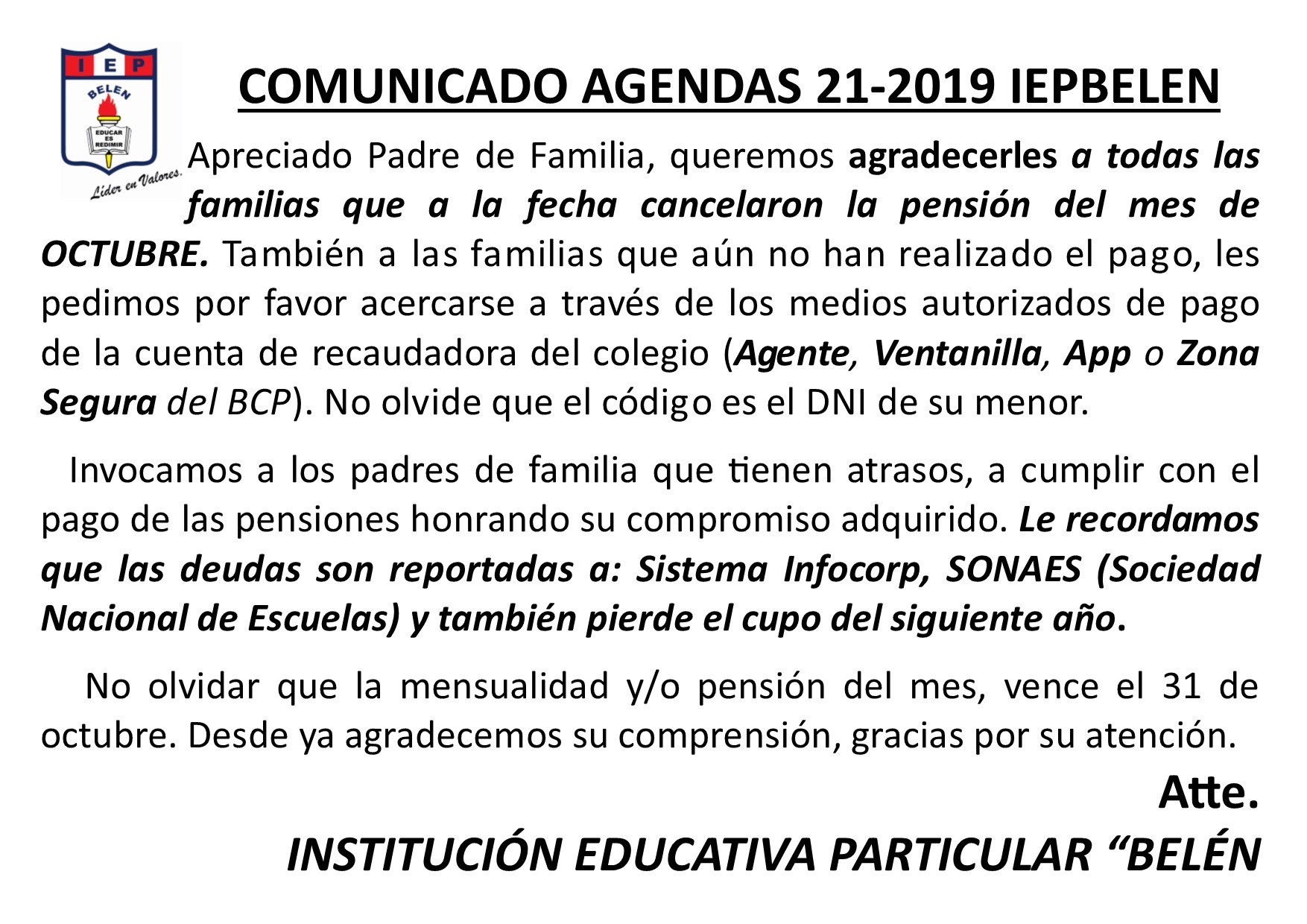 Comunicado Agendas 21-2019