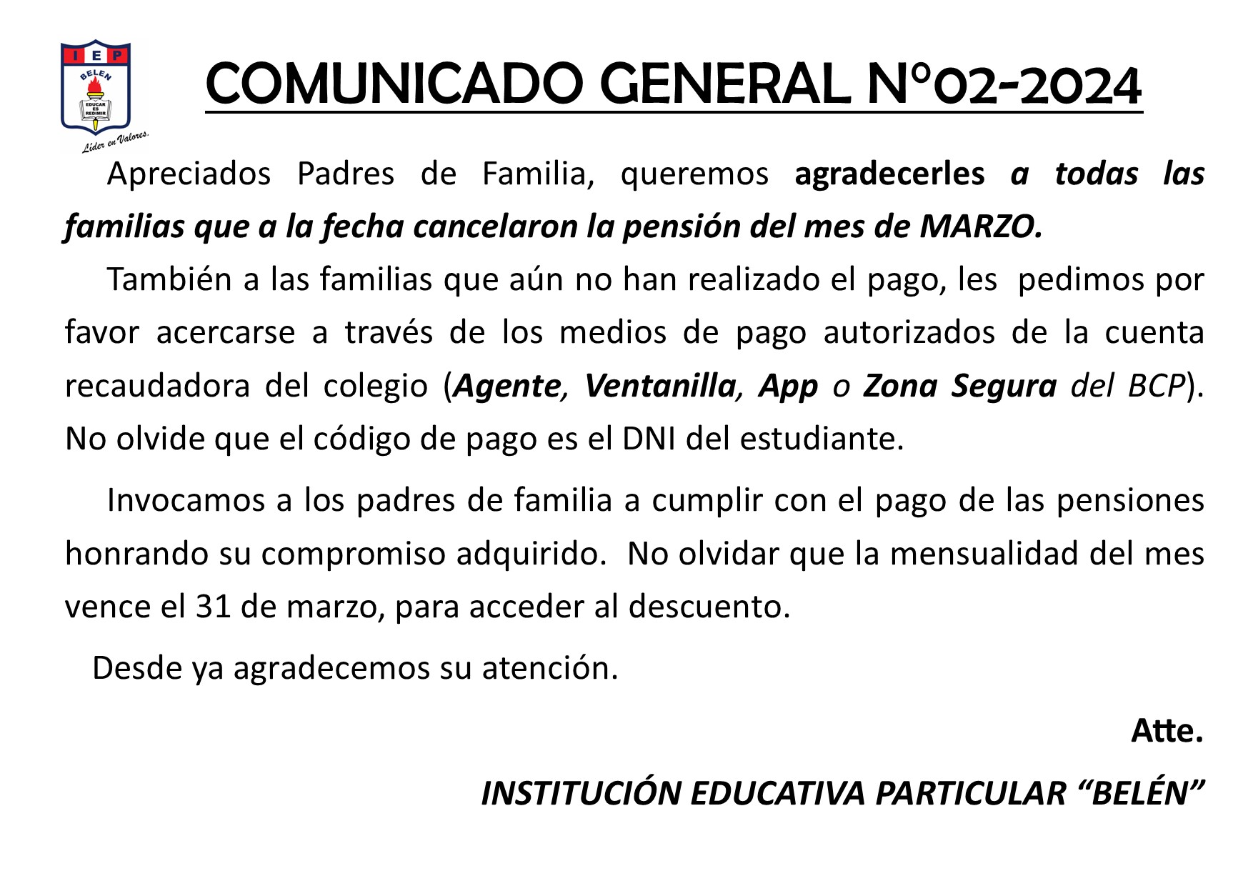 Comunicado General N° 02-2024