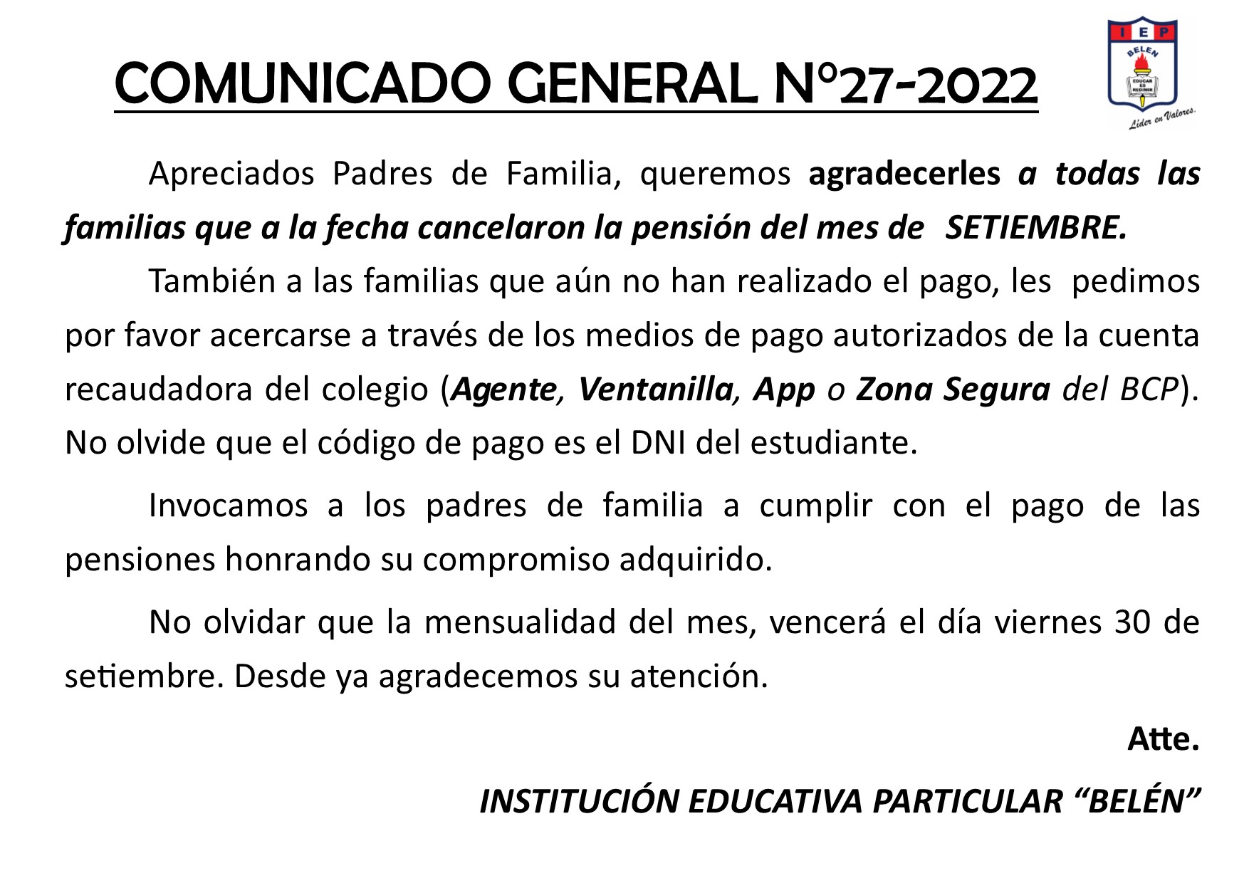 Comunicado General N° 27-2022