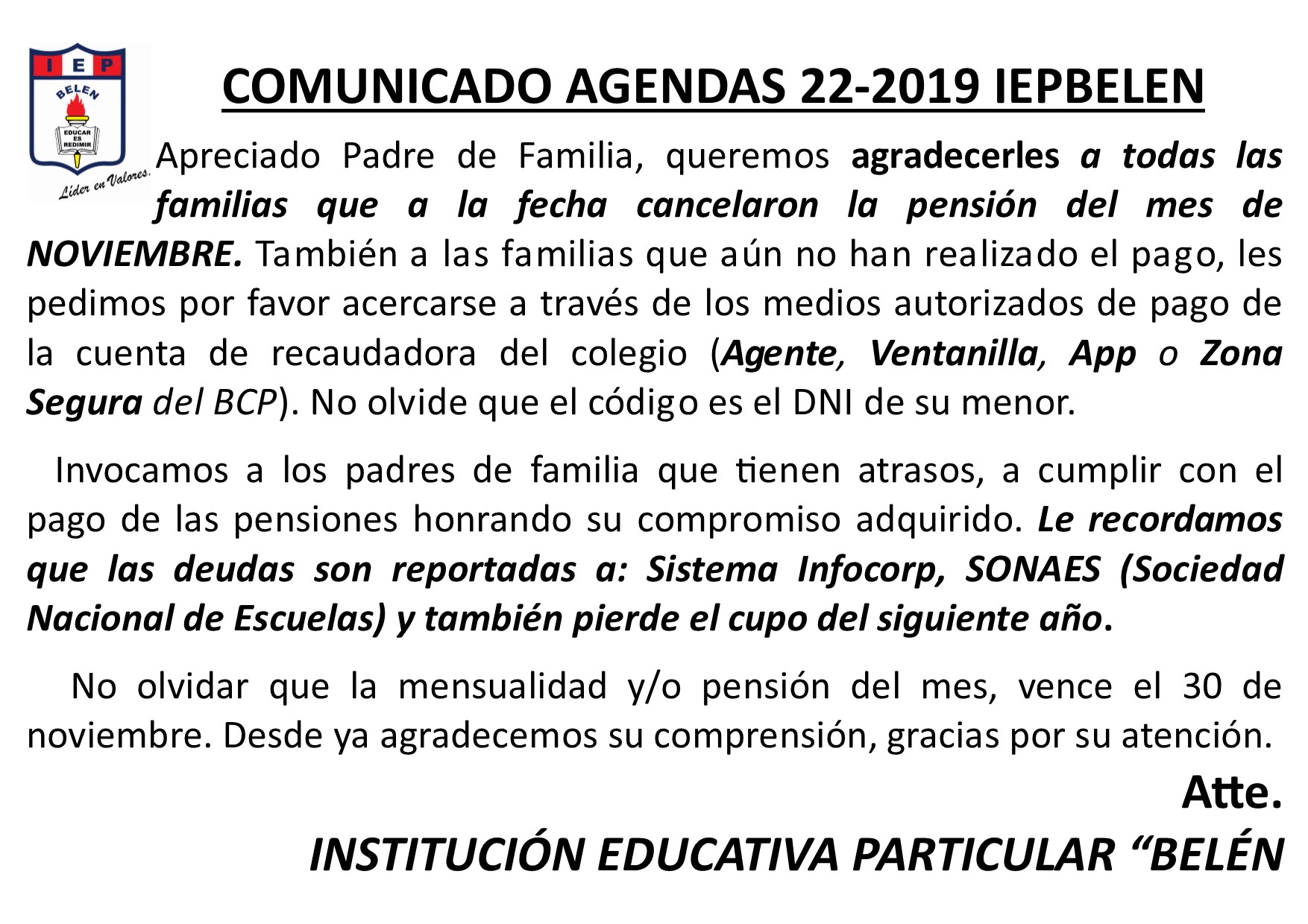 Comunicado Agendas 22-2019
