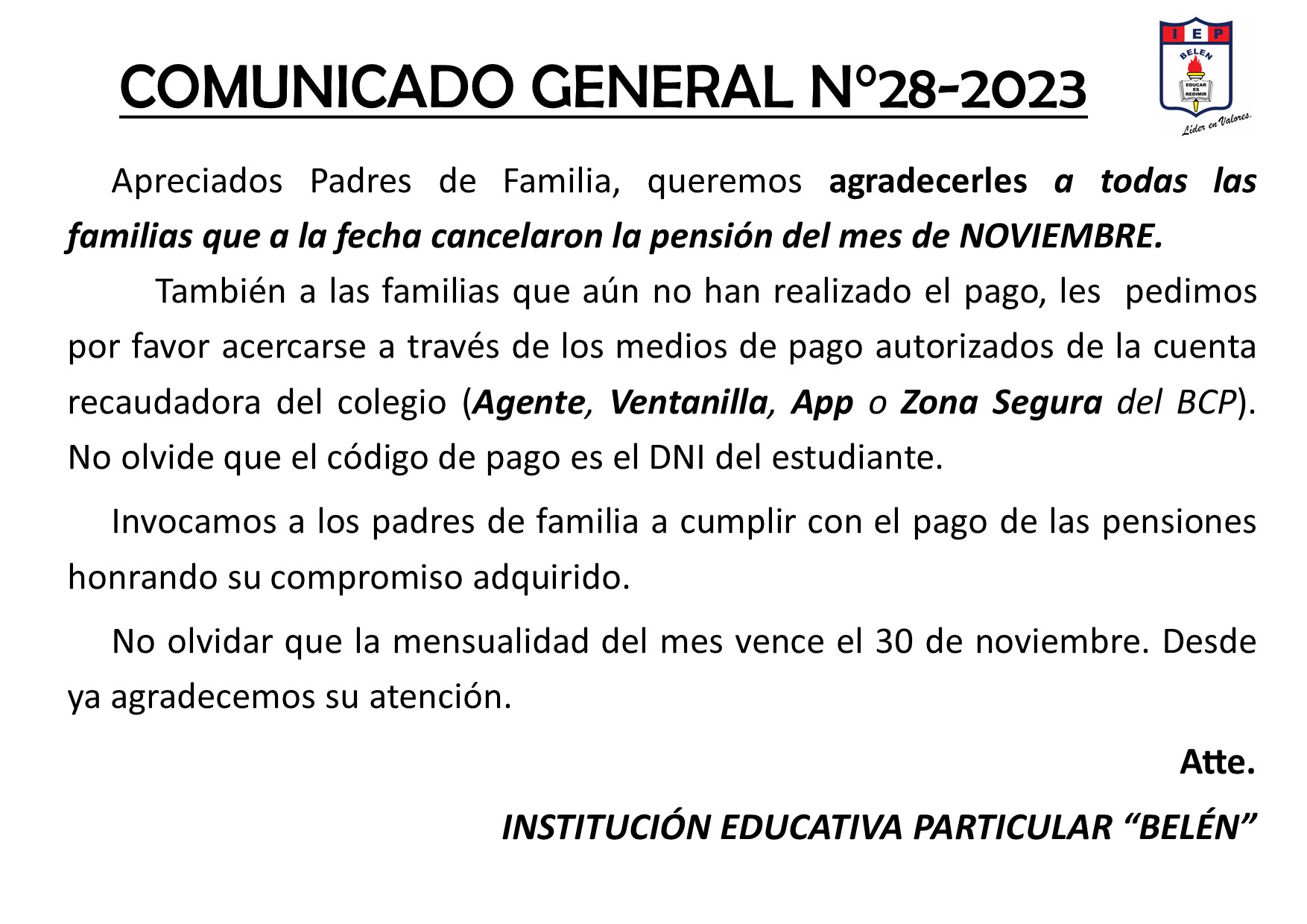 Comunicado General N° 28-2023