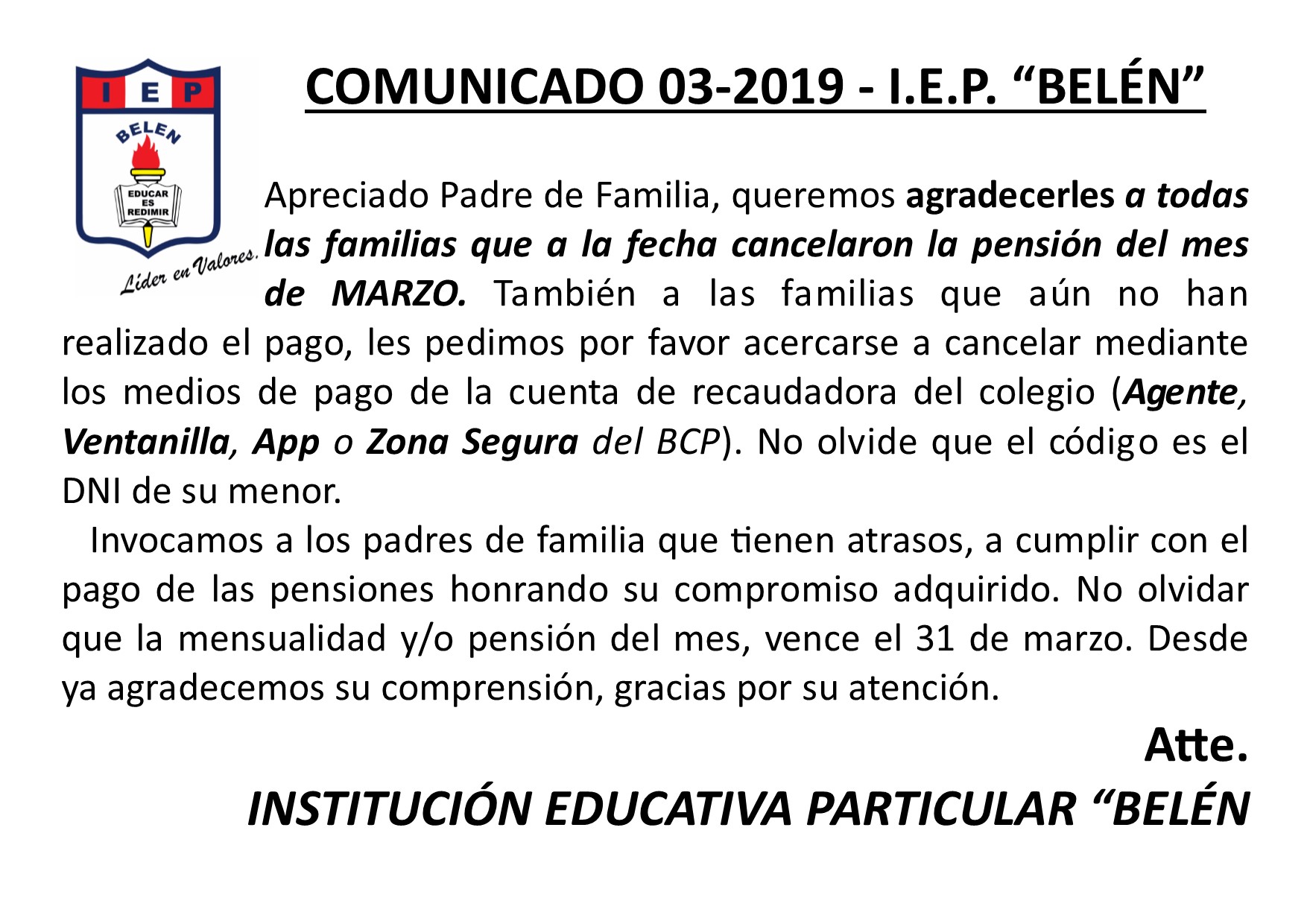 Comunicado Agenda 03-2019