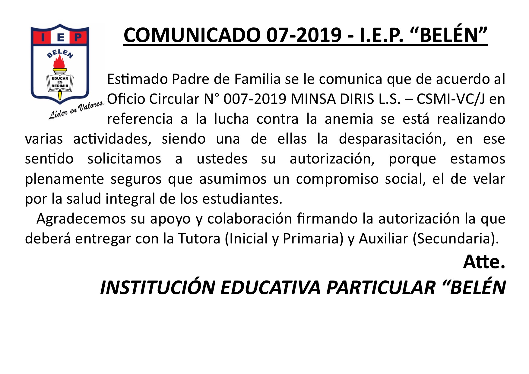 Comunicado Agenda 07-2019