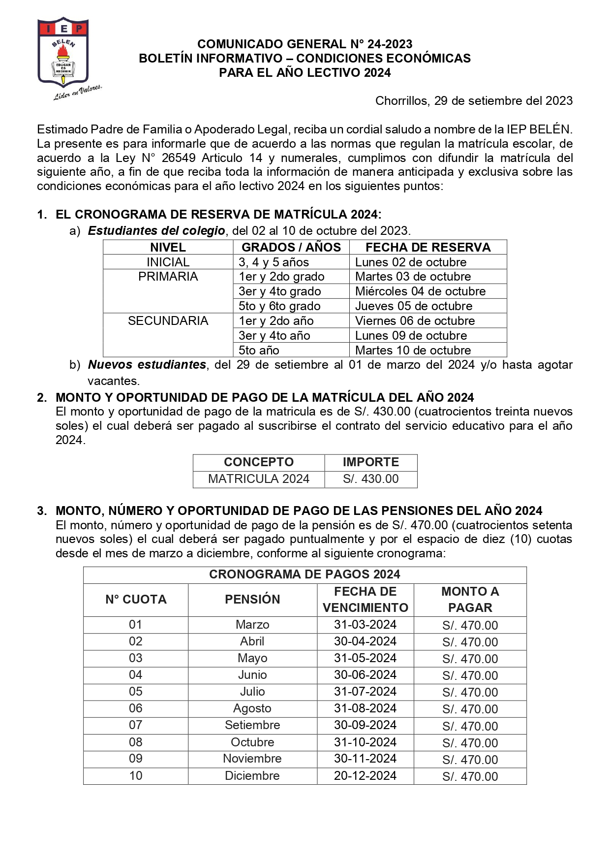 Comunicado General N° 24-2023