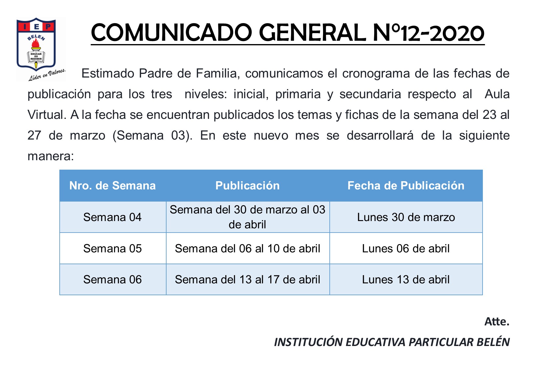 Comunicado General N° 12-2020