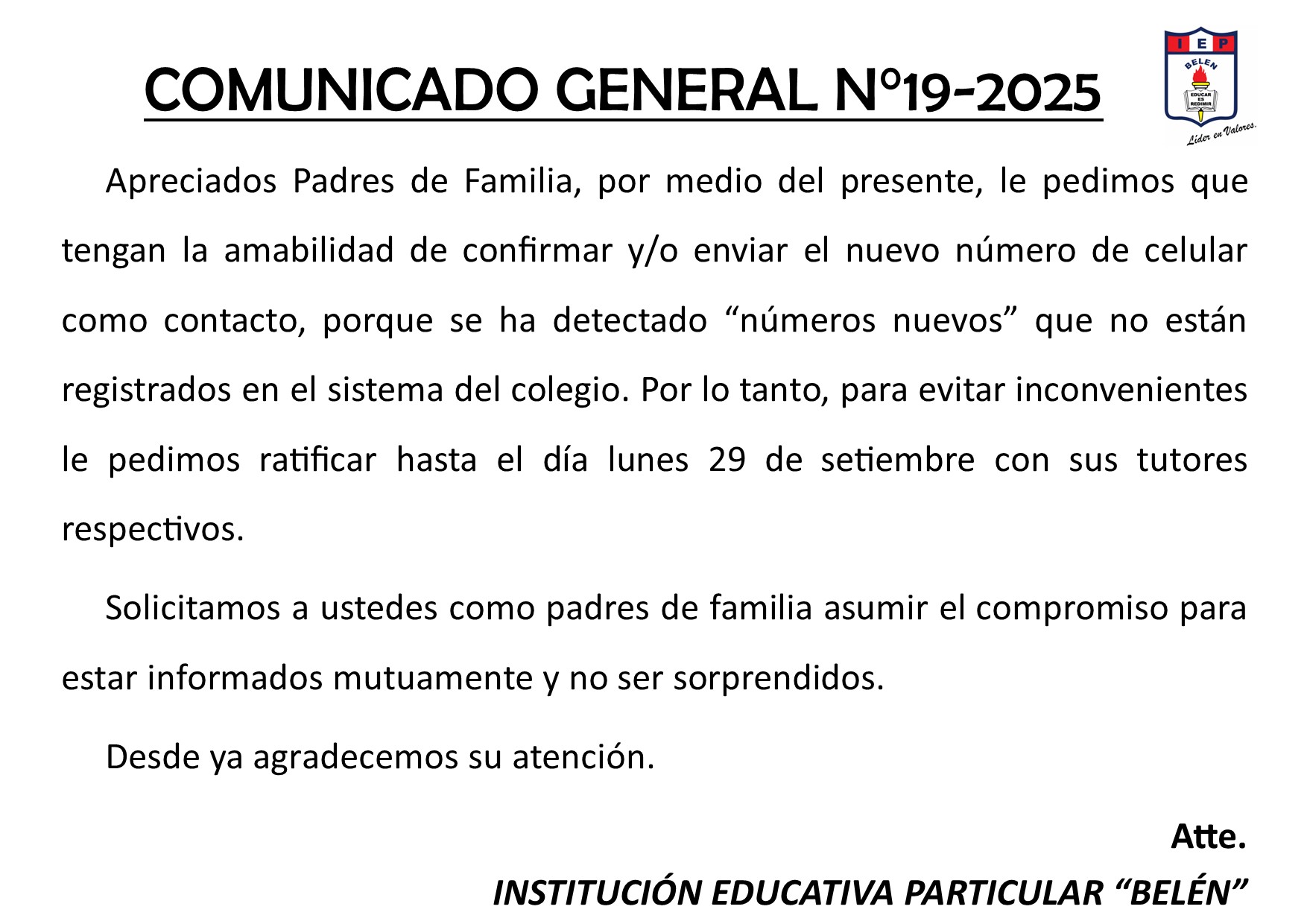 COMUNICADO GENERAL N°19-2025