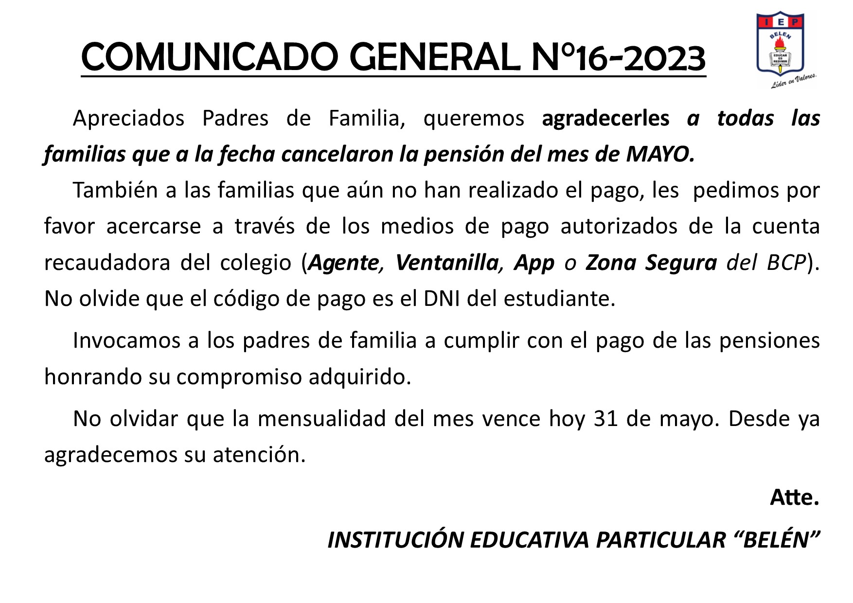 Comunicado General N° 16-2023